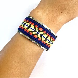 Silver Cuff Multicolor Tribal Bracelet